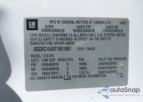 2007 Chevrolet Silverado 1500 Lt1 из США, поврежденный, VIN 2GCEC19J071651061